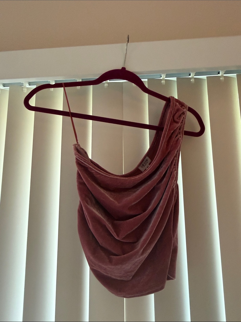 Le Lis Draped Velvet One-Shoulder Camisole in Mauve